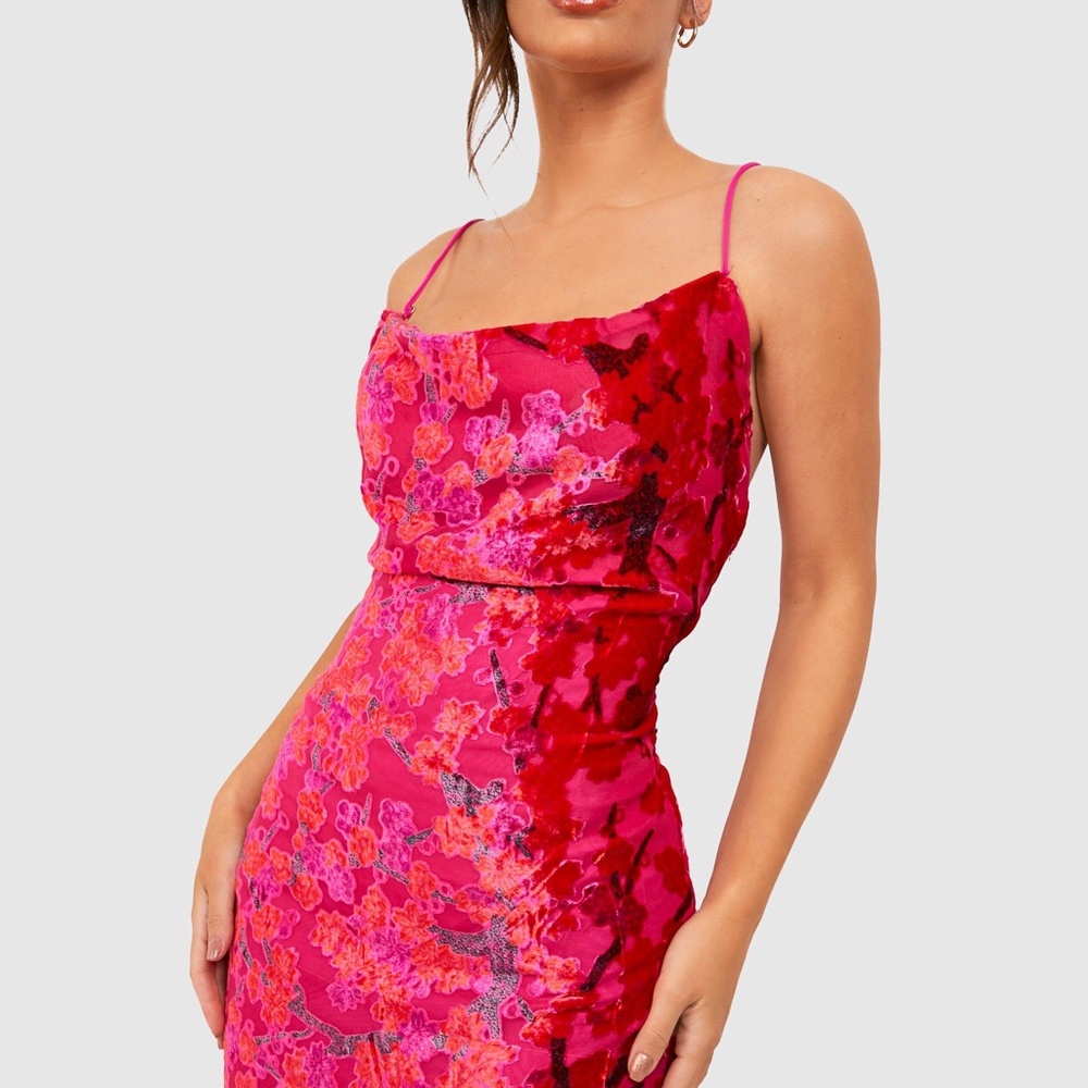 Boohoo Devore Cowl Neck Maxi Dress, Size 12, Hot Pink